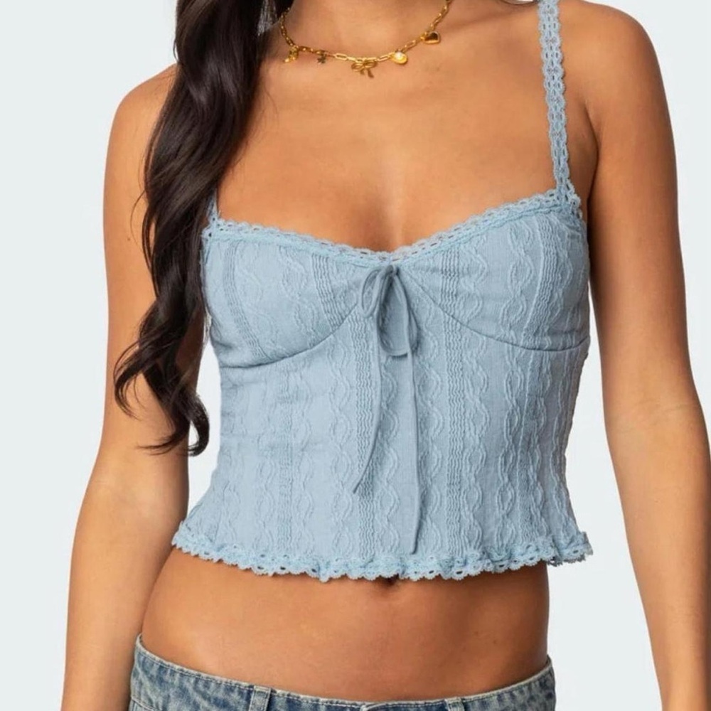 Edikted Blue Lace Trim Crop Top